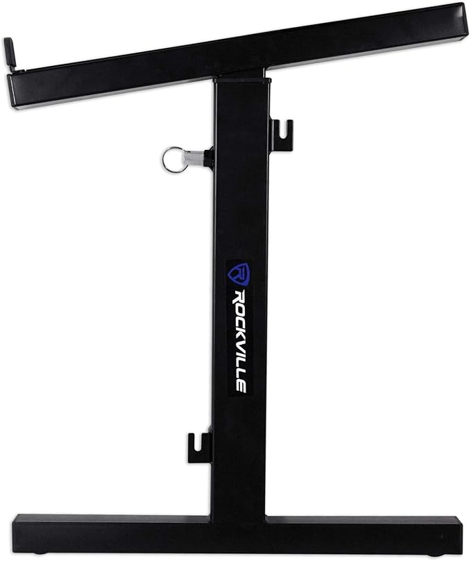 Rockville RXS20 Portable Mixer Stand - Folds Flat - Adjustable Height & Width! | Heavy Duty, 300 lb Capacity, All-Steel, Collapsible, Universal, Soft Padding, Rubber Feet, Fits DJ Controllers and Keyboards