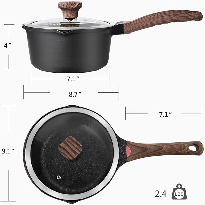Vinchef 3QT Nonstick Saucepan with Lid, Black | PFAS/PFOA-free nonstick, stay-cool handle, dishwasher-safe, induction-compatible, scratch-resistant surface for daily cooking