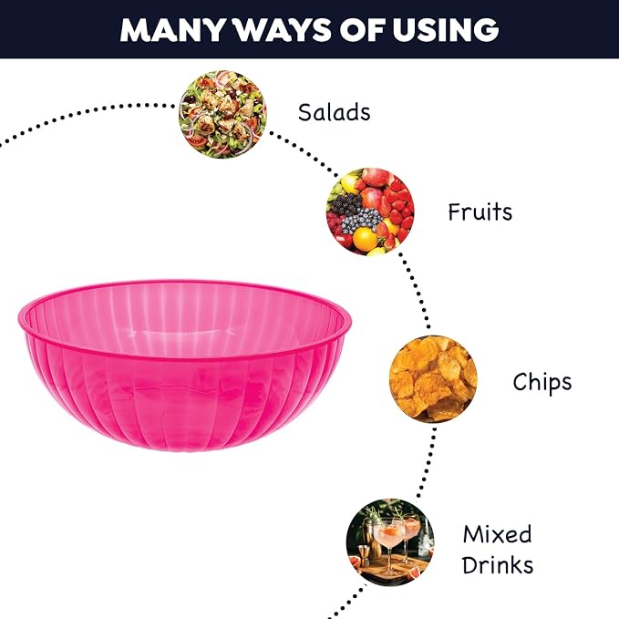 Party Essentials Hard Plastic 192-Ounce Serving Bowl, Neon Pink