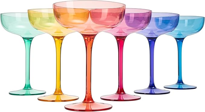 Plastic Acrylic Shatterproof Martini, Margarita, Champagne & Cocktail Unbreakable Glasses, Large Coupe Glasses 15oz, 6 Set, Tritan European Design Drinkware, BPA-free,Reusable, Pool, Indoor & Outdoor