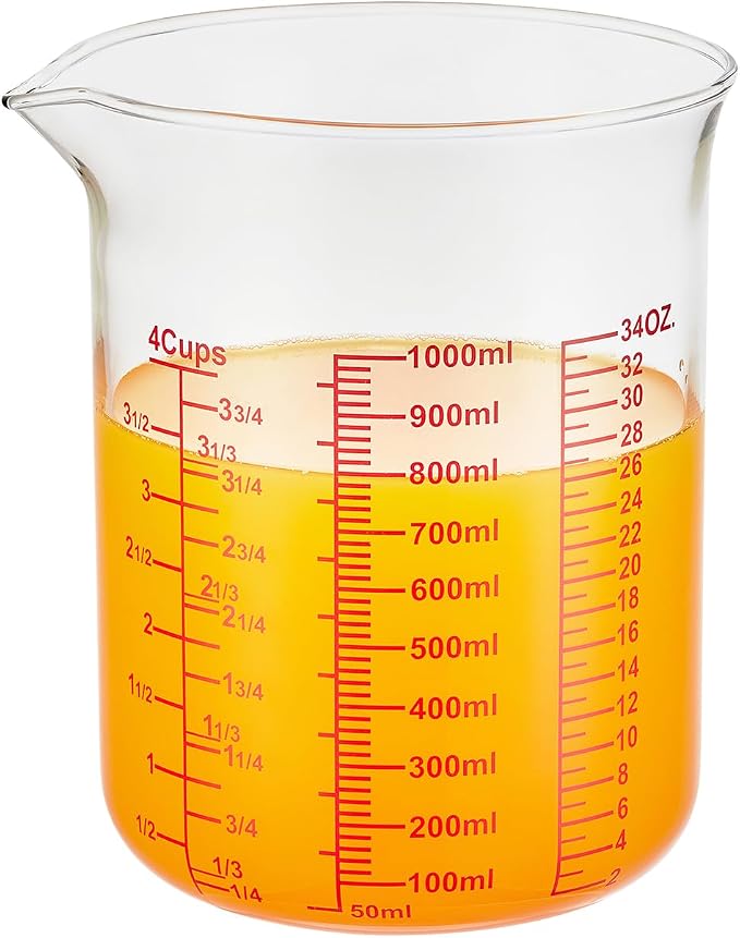 High Borosilicate Glass Measuring Cup-V-Shaped Spout,Glass Measuring Beaker for Kitchen or Restaurant, Easy to Read, 1000 ML (32 Oz, 4Cup)