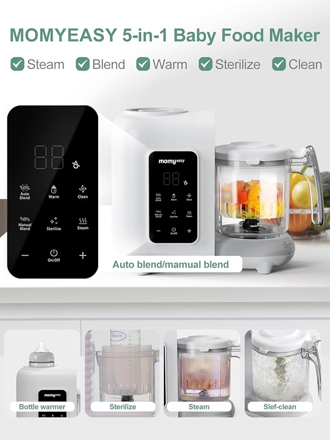 MOMYEASY Baby Food Maker, Baby Food Processor with Steam & Grinding | Auto Cooking Self-Cleaning, 5 in 1 Baby Food Steamer and Puree Blender, Healthy Homemade Baby Puree, BPA-Free
