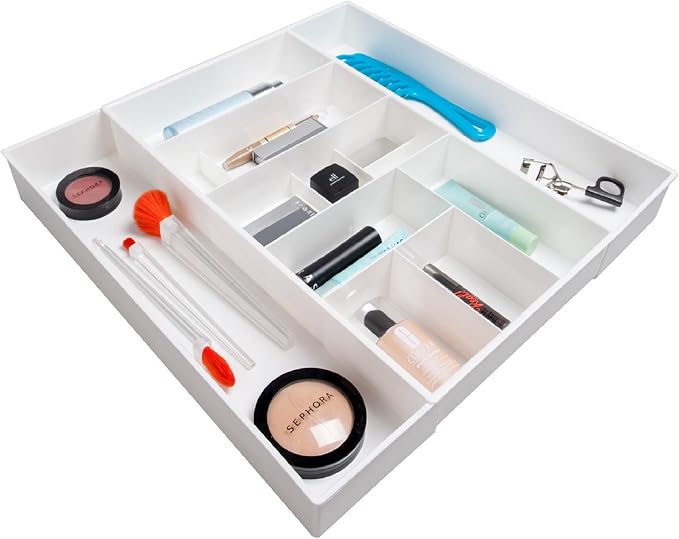 Dial Industries Expandable Vanity Drawer Makeup Organizer Desk Storage Tray | Adjusts to fit narrow or wide drawers, Keeps brushes, jewelry and cosmetics separated, Great for bathrooms or bedrooms
