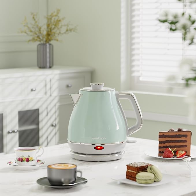 Evoloop Electric Tea Kettle, 1500W /1.0L Hot Water Boiler Heater Pot, Retro Small Electric Kettle, 100% Stainless Steel BPA Free Electric Teapot, Auto Shut-Off & Boil-Dry Protection