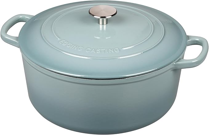 EDGING CASTING Enameled Dutch Ovens Cast Iron Dutch Oven Pot with Lid for Bread Baking, Cook, Dual Handle, 5.5 Quart, Seasalt