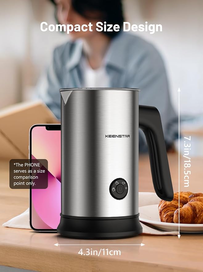 Milk Frother and Steamer, 4-in-1 Electric Automatic Milk Frother Hot & Cold | Stainless Steel, Temperature Safety Controls, 500W Fast Frothing, Warm or Cold Foam Maker, Large Capacity for Cappuccino