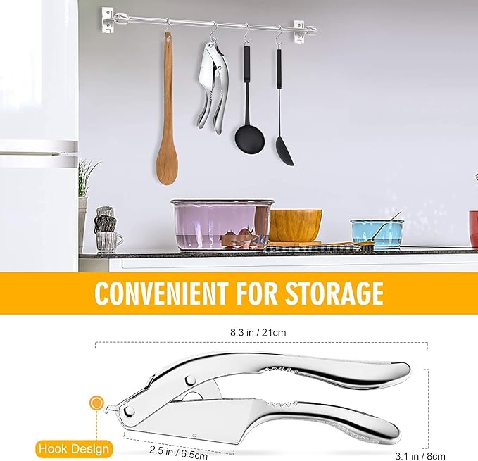 2-in-1 Stainless Steel Garlic Press & Ginger Slicer with Ergonomic Handle | Heavy Duty Stainless Steel, Ergonomic Handle, Garlic Mincer with Slicer Function, Dishwasher Safe, For Garlic, Ginger, Nuts