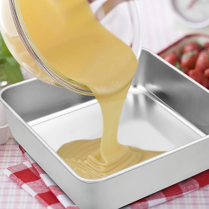 TeamFar 6 x 6 Baking Pan, Square Cake Pan with Lid - 1 Pan + 1 Lid | Stainless Steel for Baking Cooking Brownie Lasagna, Portable for Home Outdoor Camping, Non-Toxic & Dishwasher Safe