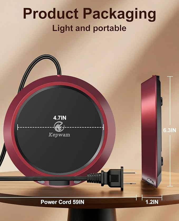 Kepwam Mug Warmer for Desk, Coffee Warmer with 3 Temp Settings & 2-9H Timer | 50W Fast Heating Beverage, LED Digital Display, Works for Coffee Mugs & Candle Jars, Multifunctional Gift fo Home & Office