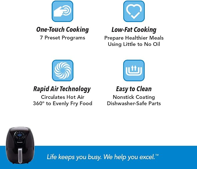 PowerXL 7QT Air Fryer Maxx Classic | 7QT air fryer with one-touch presets, rapid hot air technology and nonstick basket for crispy meals.