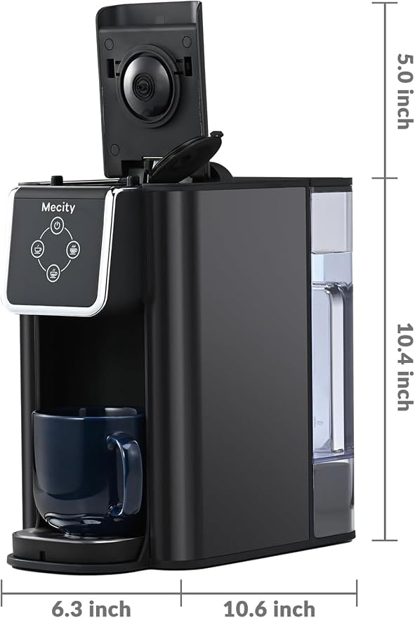 Mecity Coffee Maker 3 in 1 Single Serve Coffee Machine, Compatible with K cup Capsules, Instant Coffee Pot, Tea maker, 6,8,10 Oz Cup, Removable 50 Oz Water Reservoir, 120V 1150W, Dark Grey
