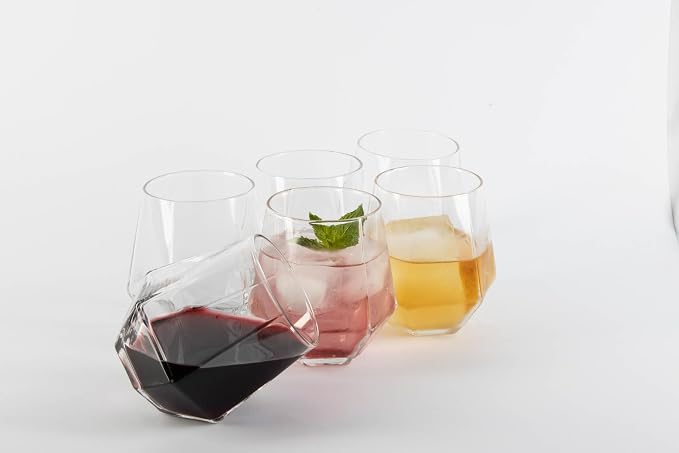 Hexagon Stemless Wine Glasses Set of 6 – Elegant 10.5 oz, Durable, Dishwasher Safe, Spill-Proof Design, Perfect for Wine, Cocktails, Whiskey, Everyday Use, Dinner Parties, and Entertaining, Giftable