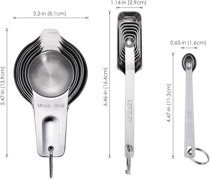 20PCS Measuring Cups and Spoons Set,Stainless Steel,with Leveler | 304 food-grade steel, dual-scale markings, one-piece construction, nesting storage, dishwasher safe, dry & liquid ingredients