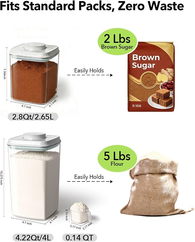 Airtight Food Storage Container with One-Touch Lid, 4.22 QT / 4.0 L Stackable Durable BPA-Free PET for Flour, Sugar, Cereal & Kitchen Pantry Organization.