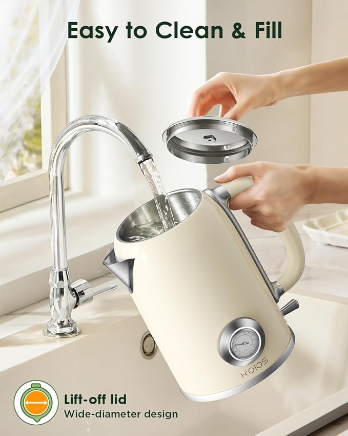 Electric Kettle 1.8L with Temperature Gauge, 1500W Fast Boiling Electric Tea Kettle, 100% Stainless Steel Retro-Style Hot Water Kettle Electric - Glowing LED Light, Auto Shut-Off & Boil-Dry Protection