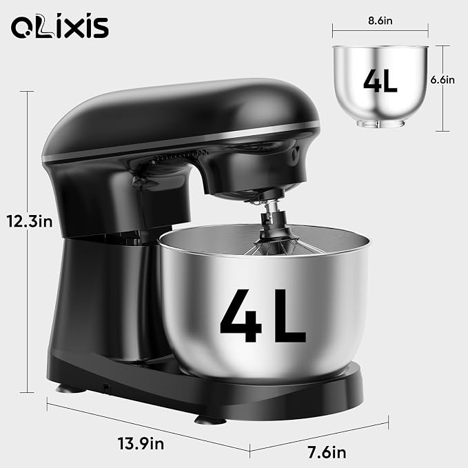 OLIXIS 4.2 Qt Stand Mixer, 10-Speed Tilt-Head Electric Mixer for Baking | Include dough hook, whisk, flat beater & splash lid. 10 speeds handle cakes, cookies & bread dough. Compact, easy-clean bowl