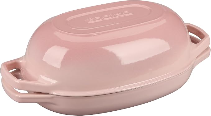EDGING CASTING Enameled Cast Iron Oval Dutch Oven Pot with Lid, Dutch Oven for Sourdough Bread Baking, Bread Oven, Bread Dutch Oven, Oval Bread Pan, 5qt, Pink