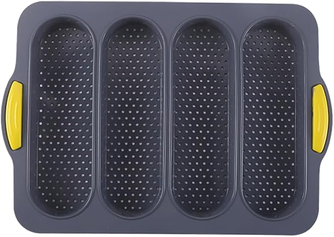 Silicone Bread Loaf Pan, Nonstick Baguette Bread Pan, 4-cavity | Food Grade Silicone Molds for Baking Hot Dog Buns Hoagie Rolls Sandwich, Sourdough Loaf Pan, Bread Pans for Homemade Bread