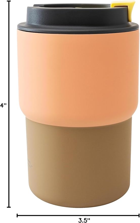 asobu Ultimate Stainless Steel Ceramic Inner Coating Coffee Mug with Double Walled Copper Lining Insulation, 12 Ounces (Peach)