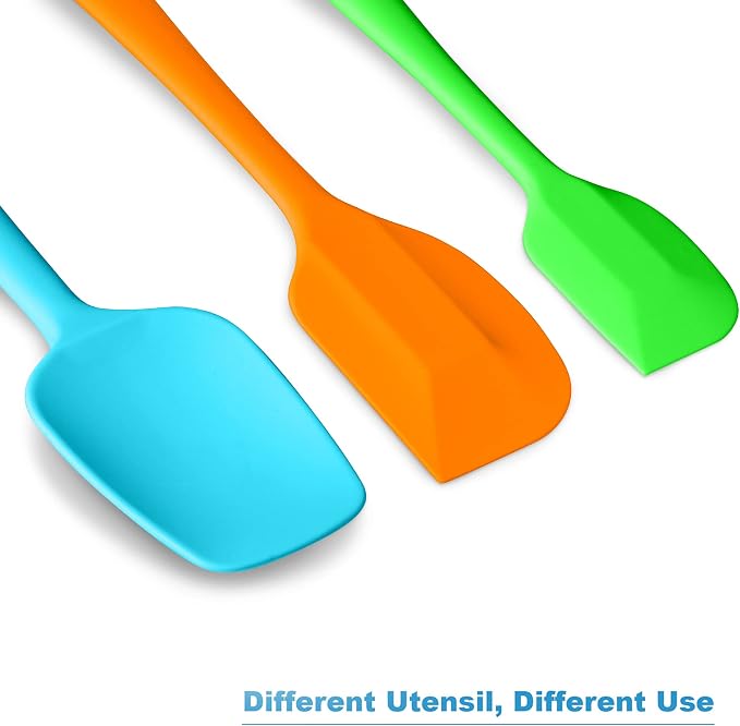3-Piece Silicone Spatula Set, 600°F Heat Resistant, Multicolored | Stainless Steel Core, Silicone Rubber Spatulas for Nonstick Pans, Spatula, Spoonula and Mini Spatula for Cooking and Baking