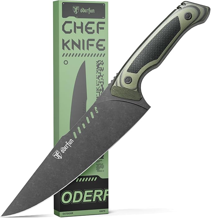 8 inch Chef Knife with Leather Sheath, G10 Handle Kitchen Knife | Ultra Sharp Stainless Stee Blade, Full Tang, Gyuto Style for Home Cooking and Outdoor Camping, Knives for Men Him Husband