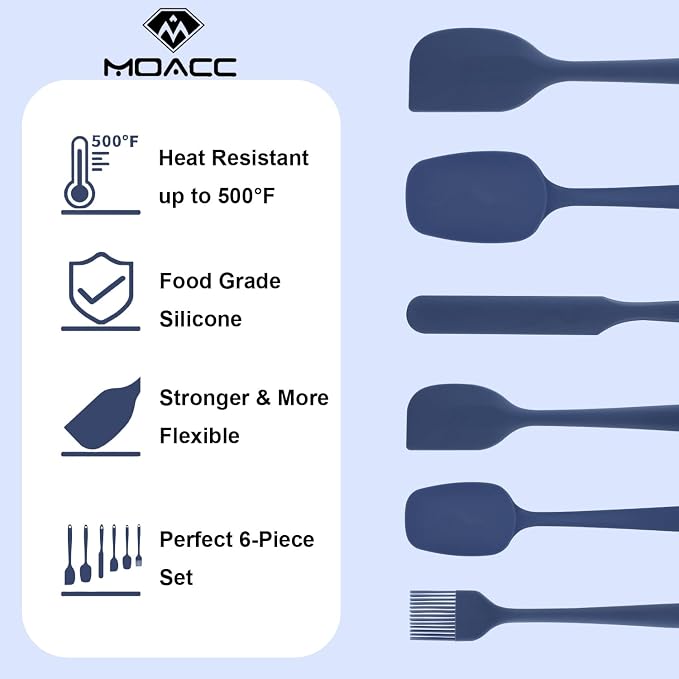 Silicone Spatulas Set, Rubber Spoon Spatula Heat Resistant Spoonula One Piece Design Seamless Spatula Non-Stick Scrapers Baking Mixing Tool (Dark Blue)