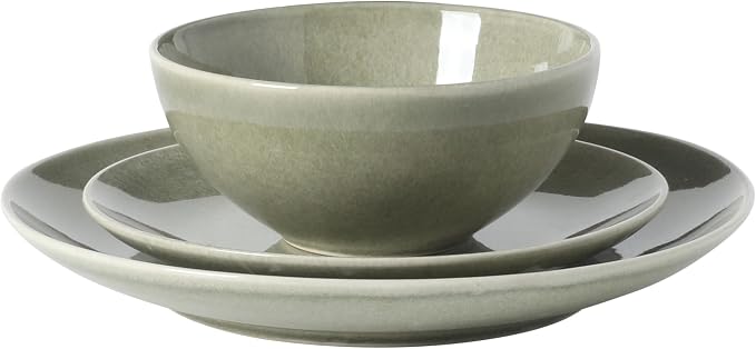 Gibson Elite Castle Peak Plates and Bowls Set, 12-Piece Dinnerware Set, Green Reactive Glaze Stoneware Dishes, Dinner Plates, Salad Plates & Cereal Bowls