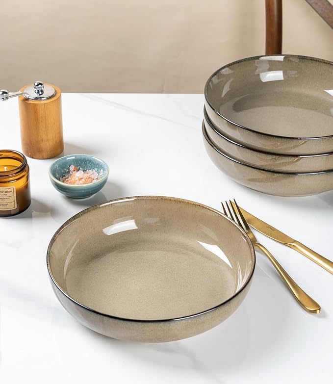 GBhome 8.75'' Large Ceramic Pasta Bowls, 38oz Stoneware Pasta Serving Bowls Set of 4 for Kitchen, Wide Bowls for Fruit,Pasta,Salad,Oatmeal,Meal, Microwave Safe, Reactive Glaze