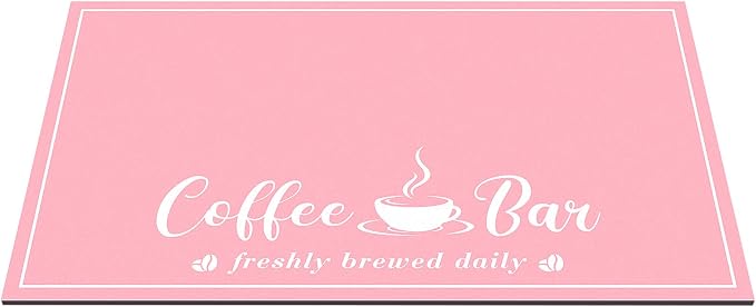 CooRug Fashion Coffee Mat, Dish Drying Mat 16" x 24" Pink | Hide Stain, Absorbent, Coffee Bar Accessories, Heat Resistant, Non-slip, Eco-friendly, Easy to Clean