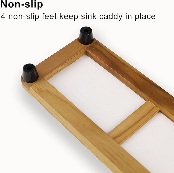 HTB Teak Instant Sink Caddy Organizer, Absorbing Stone Bathroom Tray Beige | Teak, Keep Dry, Caddy Organizer, Water Absorbing Stone, Non-Slip, Bathroom, Quick Drying, Warm Beige