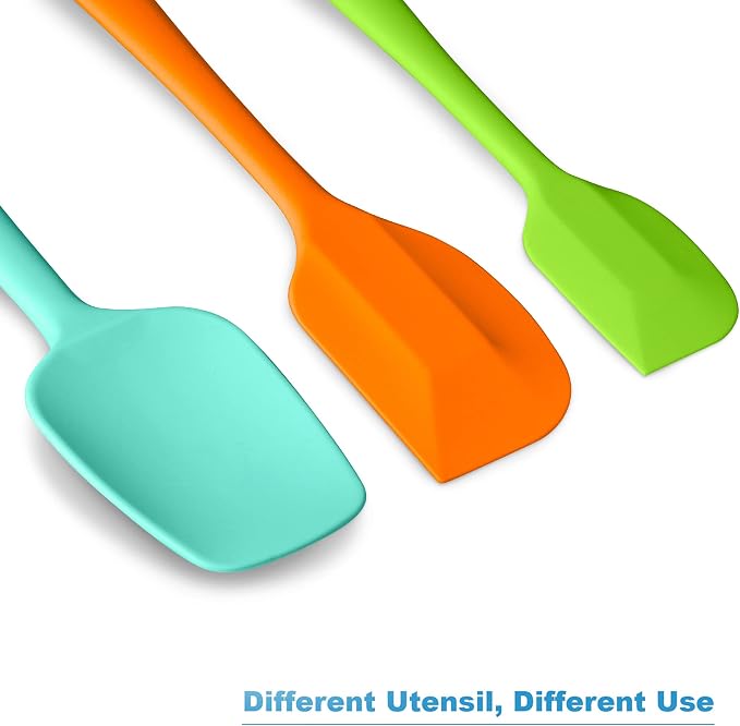 3-Piece Silicone Spatula Set, 600°F Heat Resistant, Multicolored | Stainless Steel Core, Silicone Rubber Spatulas for Nonstick Pans, Spatula, Spoonula and Mini Spatula for Cooking and Baking