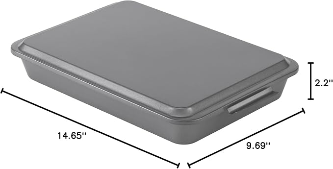 GoodCook Everyday Baking Pan with Metal Lid Nonstick Warp-Resistant Heavy-Gauge Steel Construction Even-Heating Oblong Cake Pan with Solid Oven-Safe Cover, 9x13-Inch, Gray