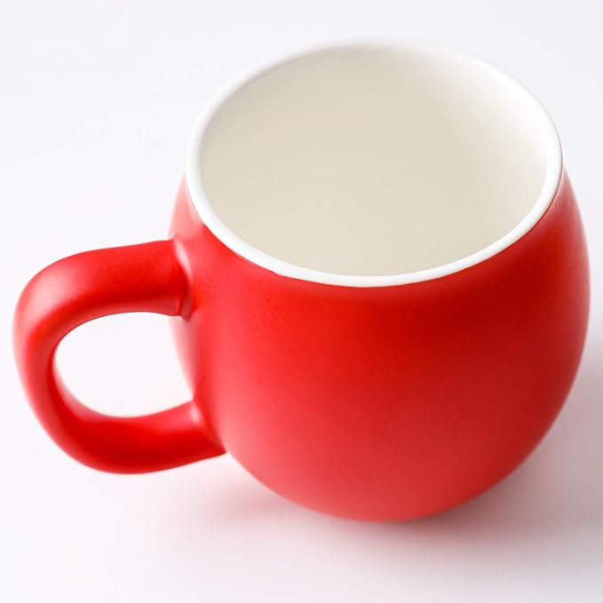 Yundu 12 OZ Matte Red Ceramics Teacup with Infuser and Lid, Mug with Lid for Steeping - Stainless Steel Infuser for Loose Leaf Tea, Home Office Gift for Tea Lovers