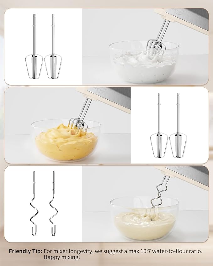 Hand Mixer 5-Speed 200W Turbo 4 Stainless Steel Accessories Classic White | Lightweight Electric Hand Mixers for Whipping Egg Cream&Baking Cakes with Turbo Ultra Power, Gift for Women and Mom