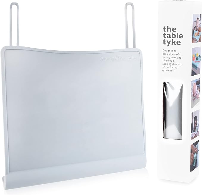 Table Tyke Placemat XL Silicone Baby Placemat with Teething Edge Bumper - Waterproof Toddler Table Mat for Eating, BPA Free, Dishwasher Safe (Grey)