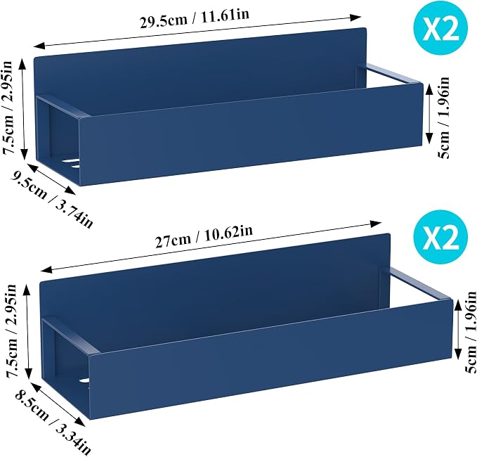 Metal Magnetic Spice Rack for Refrigerator Royal Blue, 4 Pack | Magnetic Shelves Heavy Duty for Fridge in Kitchen, Seasoning Storage Organizer, For Oven Washer and Dryer, For Heavier Items