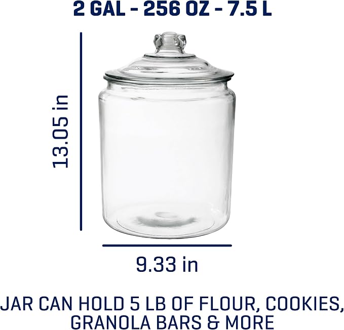 Anchor Hocking Heritage Hill Glass Jar with Lid, 2 Gallon Capacity, with 2 Chalkboard Labels and Chalk