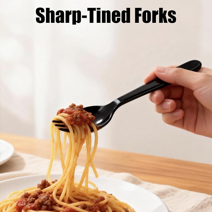 24 Pack Disposable Black Plastic Serving Utensils, Including Plastic Serving Spoons, Forks And Tongs, Disposable Serving Spoons For Buffet Dinner Parties Buffets Banquets Events Weddings And Daily Use