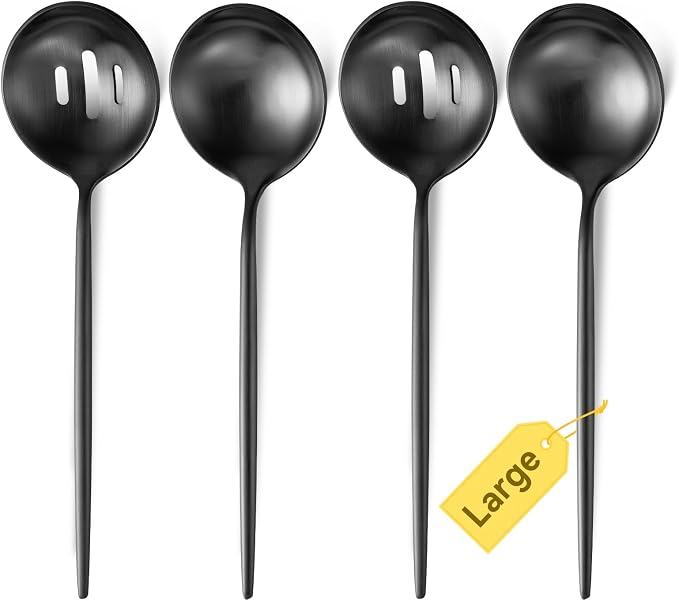 4 Piece Serving Spoons Set(2 Spoons and 2 Slotted Spoons),O.C.E. Stainless Steel Buffet Serving Utensils,10.3 Inches,Premium Flatware,Matte Black