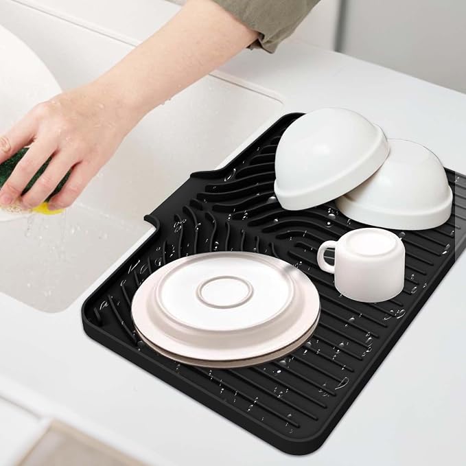 GUUKIN Dish Drying Mat, 17.7" x 11.8 " Drying Matt Kitchen Counter,Non-Slip Drying Pad, Easy Clean Pad for Countertop Protection, Multi-Functional Use (Black)