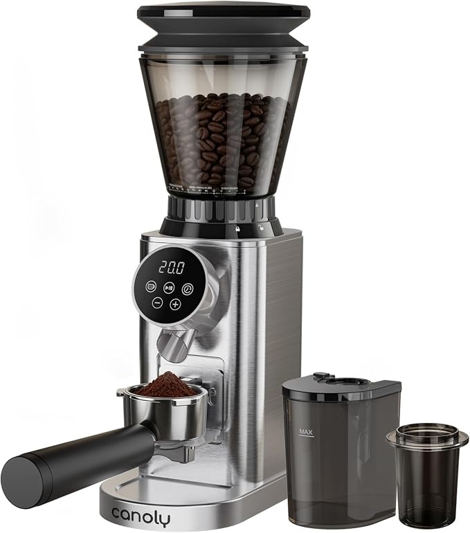 Canoly Electric Burr Coffee Grinder, 48 Precise Grind Settings, 40s Adjustable Timer, 250g Hopper, Anti-Static