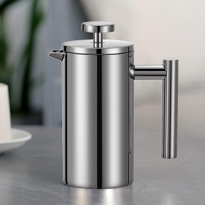 Stainless Steel French Press Coffee Maker 1500ml, Double-Wall Insulated Large French Coffee Press for travel camping,Large Capacity, (50oz, Silver)