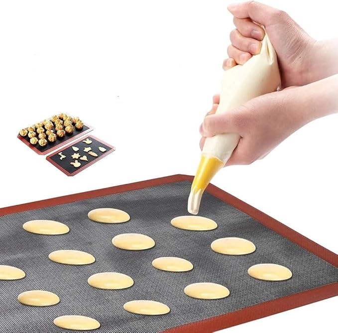 Hermerlee Perforated Silicone Baking Mats, 2 PCS Eclair Silicone Mat for Half Sheet,Tray Pan Liners Perfect Bakeware for Making Cookies, Macarons, Bread and Pastry,11.8"x 15.7" (Corner Cut)