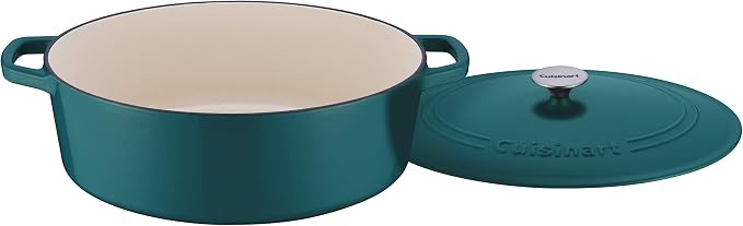Cuisinart Chef's Classic Enameled Cast Iron Dutch Oven with Lid, Porcelain Enameled Interior, Oven Safe, Induction Compatible, 7-Quart, Oval, Teal