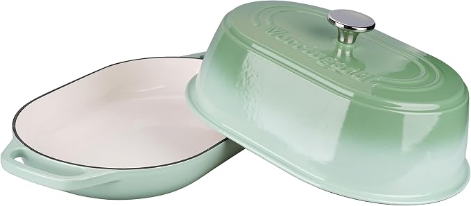 Enameled Cast Iron Dutch Oven Pot with Dome Lid, Oval Bread Oven for Homemade Sourdough Bread Baking, Oven Safe up to 500°F, 6 Quart, Green