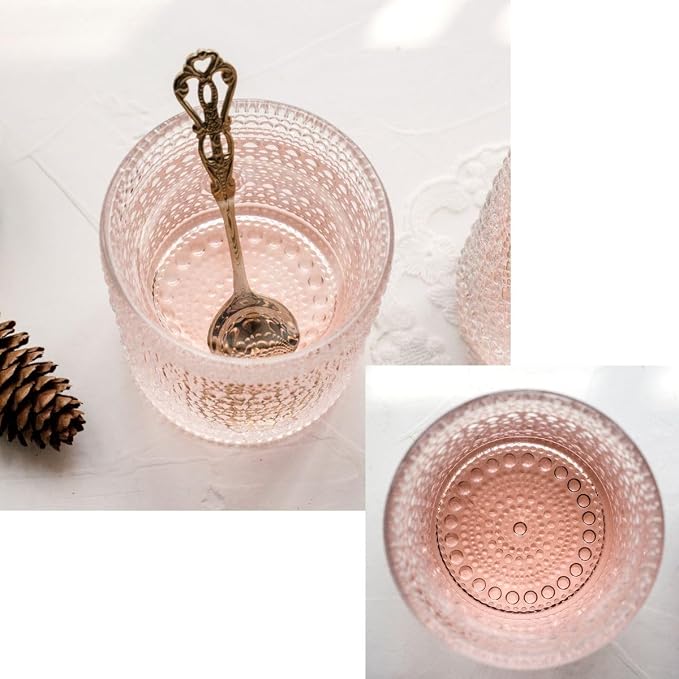 Cocktail Glasses 10 oz Hobnail Drinking Glasses Set of 6, Vintage Glassware, Textured Glass Cups Bubble Glasses Water Glasses Old Fashion Jupiter Glasses Set, Blue