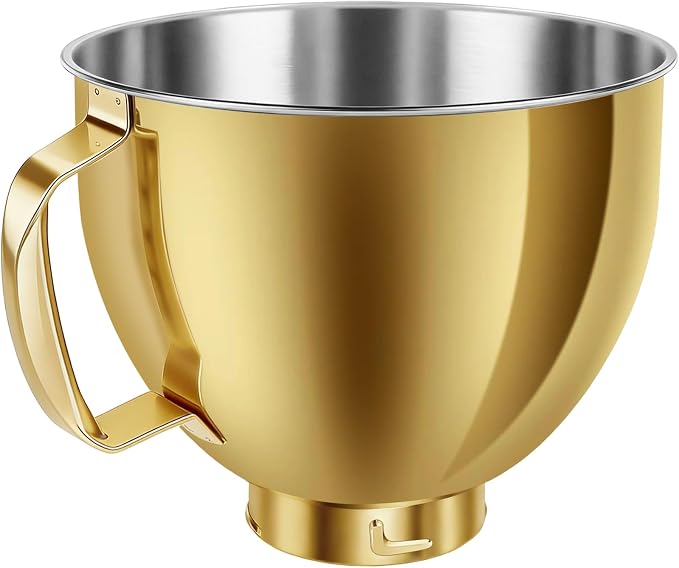 KITOART 5QT Stainless Steel Mixer Bowl with Handle for KitchenAid Gold | Mixer Bowl Compatible with KitchenAid 4.5-5 QT Artisan Tilt-Head Stand Mixers, Dishwasher Safe, Check Verified Fit Chart.