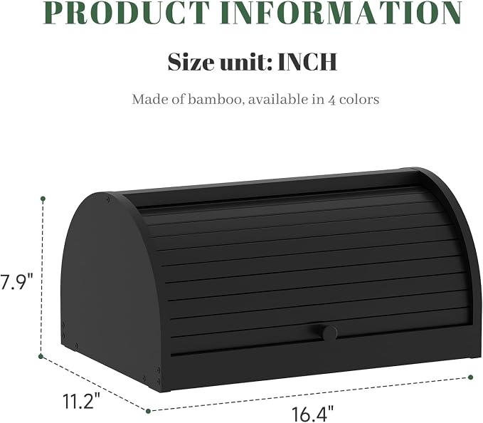 STDDRE Corner Bread Box for Kitchen Countertop Roll Top Bread Box Kitchen Food Storage Box for Homemade Bread Bread Holder for Kitchen Counter Pantry Shelf (Black)