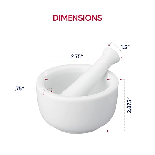 HIC Kitchen Small Mortar and Pestle Set, Fine Porcelain, 2.75-Inch, Spice Herb Grinder, Pill Crusher, Nut Butter Maker
