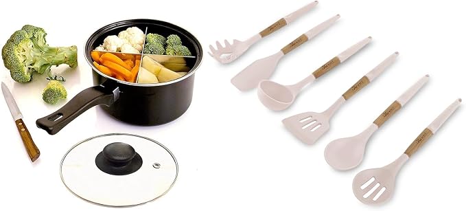 Silicone Cooking Utensils Set 6 Piece – Heat Resistant up to 480°F, BPA Free & Non-Scratch Kitchen Tools with Natural Wood Handles, White